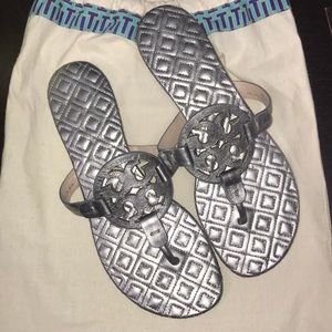 Tory Burch Miller Sandal, Metallic Quilted Leather